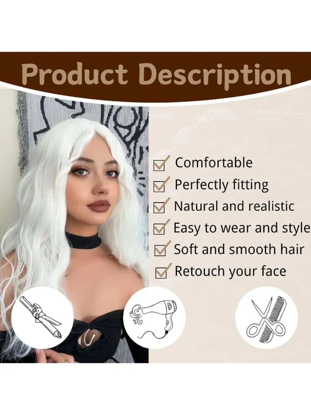Women's White 26 Inch Charming Middle Part Heat Resistant Fiber Wigs